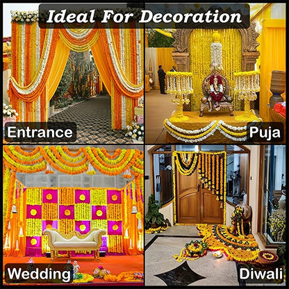 Artificial Marigold Garland For Diwali Wreath Indian Weddings Arch Decorations Garland Halloween Yard Hanging Flower Bar Strips