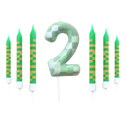 7 Pieces Digital Cake Candle Decoration Minecraft Theme Green, Wishing Candle Kids Birthday Party, Digital Cake Candle Decoratio