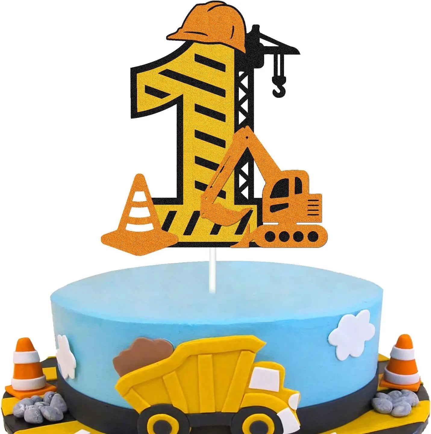 Construction Excavator 1 2 3 4th Happy Birthday Cake Topper Digging Machine Crane Baby Shower Kids Engineering  Party Supplies