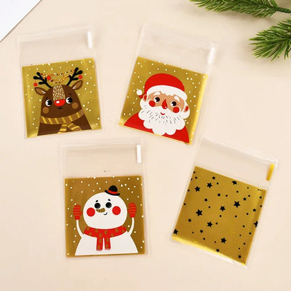 Christmas Candy Bag, Santa Claus/snowman/deer, Plastic Self-adhesive Self Sealing Bag, Suitable for Food Baking Products,100pcs