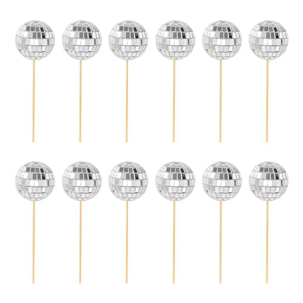 3/5/12pcs Mirror Ball Cake Decoration Disco Retro Dance Disco Silver Cake Supplies Club Golden Topper Birthday Party Y1r2