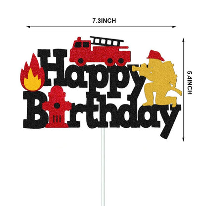 Fireman Cake Topper Cupcake Toppers Fire Hydrant Truck Firefighter Helmet Theme for Kids Boy Girl Happy Birthday Cake Decoration