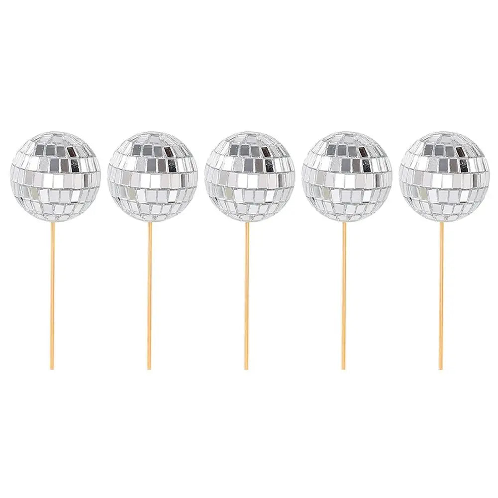 3/5/12pcs Mirror Ball Cake Decoration Disco Retro Dance Disco Silver Cake Supplies Club Golden Topper Birthday Party Y1r2