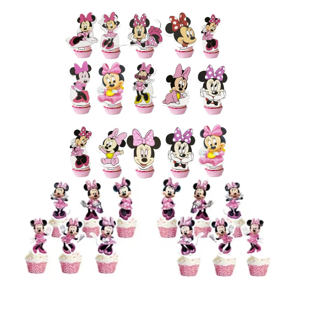 Disney Minnie Theme 24pcs/lot Cake Decorations Cake Topper Kids Girls Birthday Party Supplies Baby Shower Gift Cupcake Picks