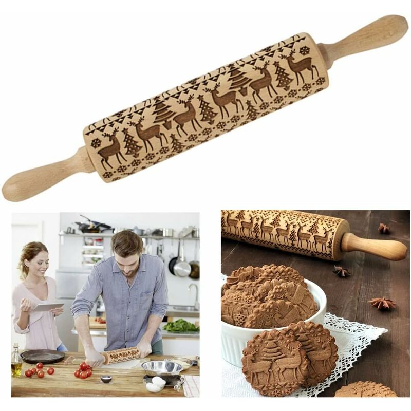 Christmas Wooden ROlling Pin, ROlling Pin, Kitchen Tool, Baking Accessory, Eye-Catching, Stable And Durable, Christmas