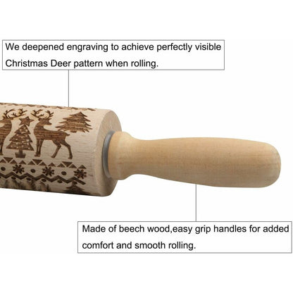 Christmas Wooden ROlling Pin, ROlling Pin, Kitchen Tool, Baking Accessory, Eye-Catching, Stable And Durable, Christmas