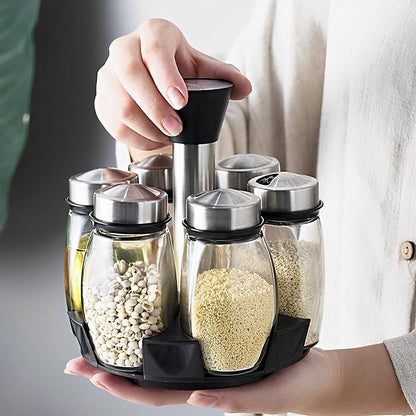 Spice Organizer | 360° Rotatable | With 6 Spice Jars | Glass Jars | 6 Spice Jars on Rack |