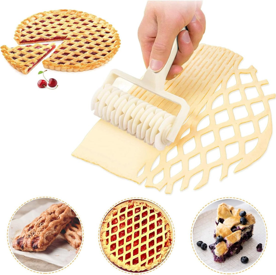 Dough cutter - Grid roller - Grid cutter - Grid cutter for rolling pins - Grid dough knife - roller cutter - rolling pin - kitchen utensils - baking tools - for cookies, cakes, pizza, bread - white - 19.5*12 cm
