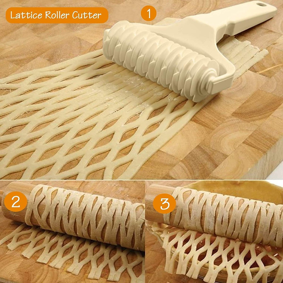 Dough cutter - Grid roller - Grid cutter - Grid cutter for rolling pins - Grid dough knife - roller cutter - rolling pin - kitchen utensils - baking tools - for cookies, cakes, pizza, bread - white - 19.5*12 cm