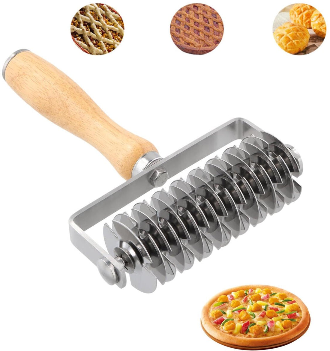 Dough cutter - Grid roller - Grid cutter - Stainless steel dough cutter - Dough roller with grid - Grid cutter for rolling pins - Dough knife grid - roller cutter - rolling pin - kitchen utensils - for cookies, bread, cake, pizza and pie