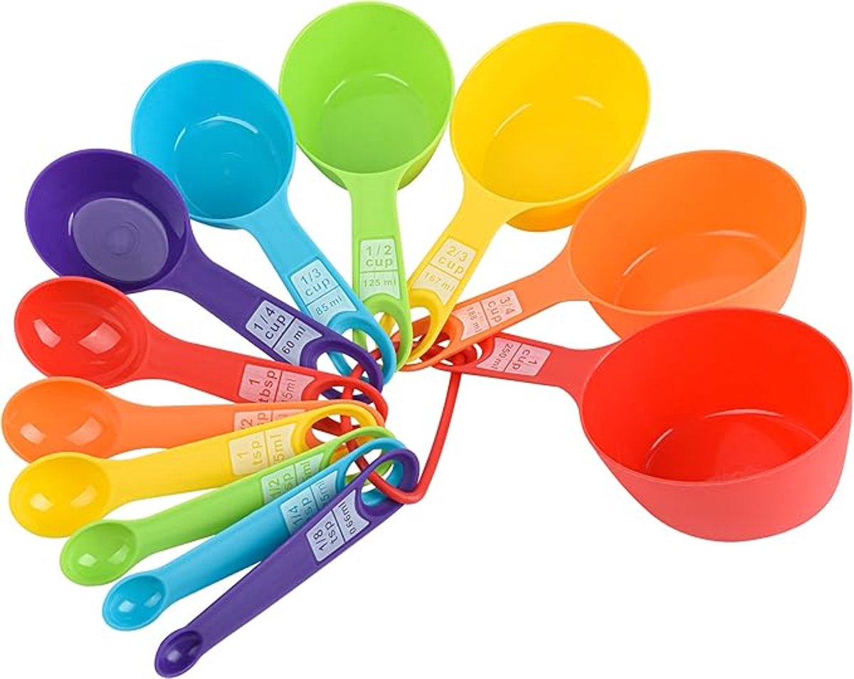 12-Piece Measuring Spoon Set - Measuring Spoons - Colorful - Measuring Cups - PP - Measuring Scoops &amp; Cups - Kitchen Baking Utensils Coffee Spoon - Plastic Measuring Spoons and Cups - 20*9.5*8.5cm