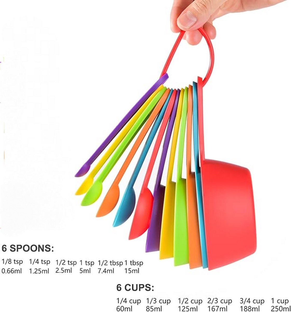 12-Piece Measuring Spoon Set - Measuring Spoons - Colorful - Measuring Cups - PP - Measuring Scoops &amp; Cups - Kitchen Baking Utensils Coffee Spoon - Plastic Measuring Spoons and Cups - 20*9.5*8.5cm