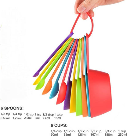 12-Piece Measuring Spoon Set - Measuring Spoons - Colorful - Measuring Cups - PP - Measuring Scoops &amp; Cups - Kitchen Baking Utensils Coffee Spoon - Plastic Measuring Spoons and Cups - 20*9.5*8.5cm
