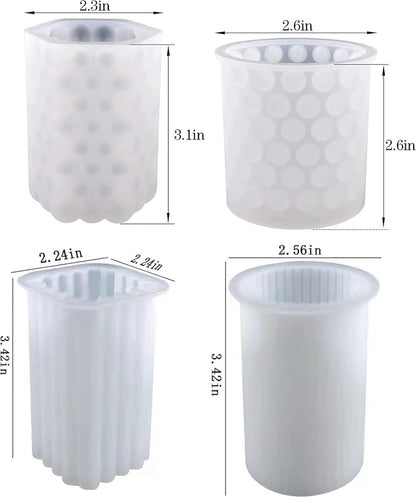 4 pieces - Candle mold - molds - candle mold - candle molds silicone - silicone molds - white - Cylindrical and Cube - different shapes - Hobby tools - for candle and plaster making