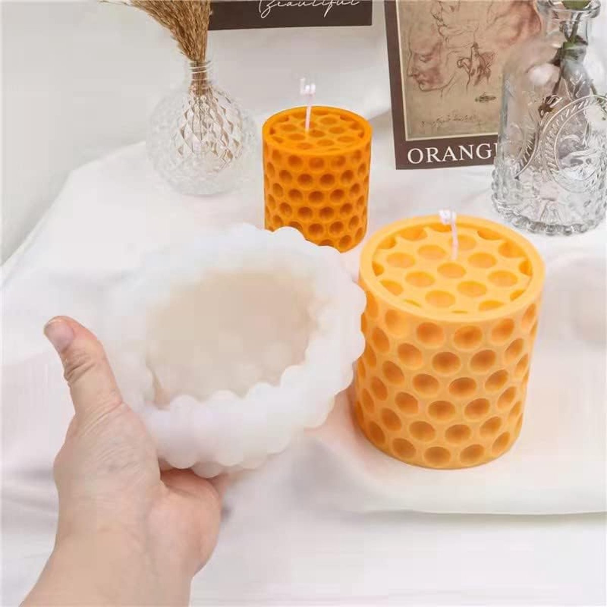4 pieces - Candle mold - molds - candle mold - candle molds silicone - silicone molds - white - Cylindrical and Cube - different shapes - Hobby tools - for candle and plaster making