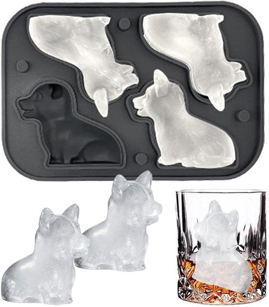 3D Corgi Ice Cube Mold - With Integrated Funnel - Cute Dog Shape - Silicone &amp; Easy De-molding