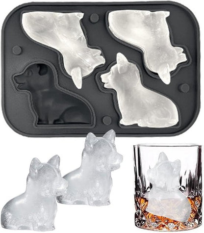 3D Corgi Ice Cube Mold - With Integrated Funnel - Cute Dog Shape - Silicone &amp; Easy De-molding