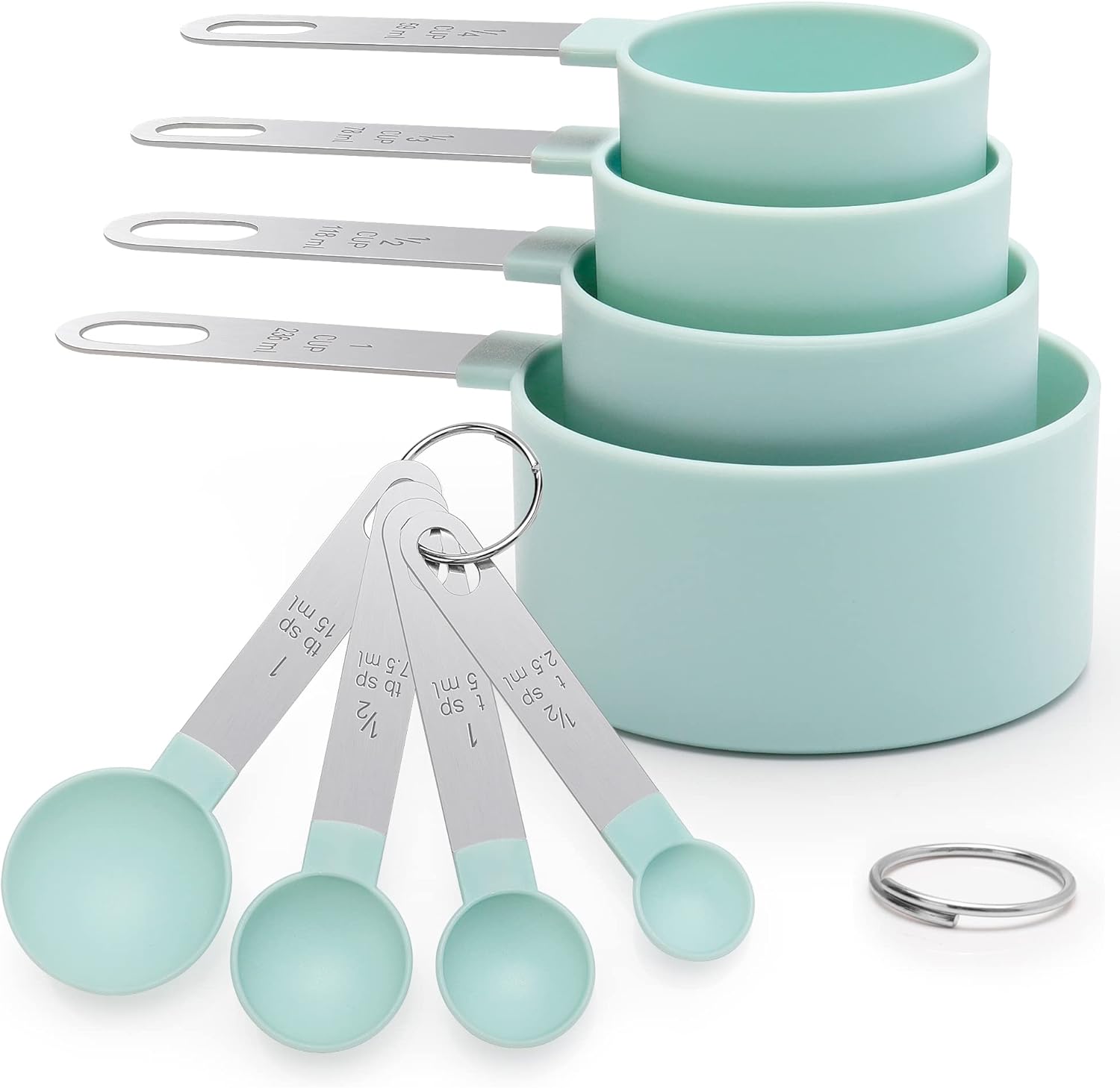 Measuring Cups &amp; Spoons - Interlocking measuring cups for measuring dry or liquid ingredients - Stainless steel handles - Set of 8