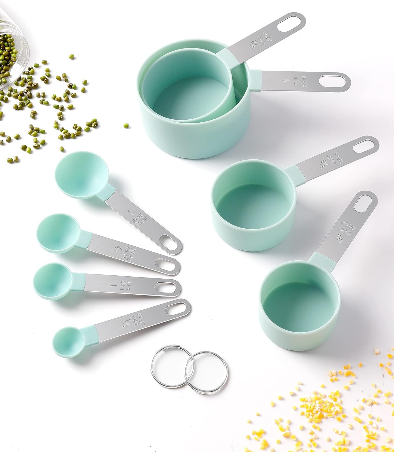 Measuring Cups &amp; Spoons - Interlocking measuring cups for measuring dry or liquid ingredients - Stainless steel handles - Set of 8