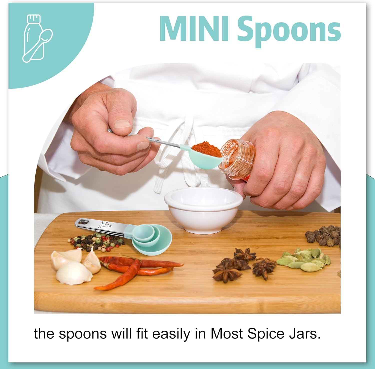 Measuring Cups &amp; Spoons - Interlocking measuring cups for measuring dry or liquid ingredients - Stainless steel handles - Set of 8