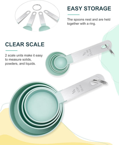Measuring Cups &amp; Spoons - Interlocking measuring cups for measuring dry or liquid ingredients - Stainless steel handles - Set of 8