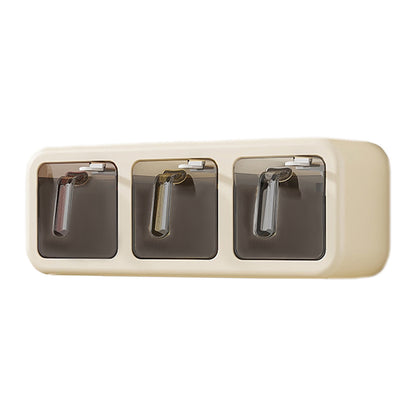 Spice Jars Set, 3 Grids Spice Rack Seasoning Containers Set, Condiment Jars with Spice Drawer Organizer for Kitchen Khaki