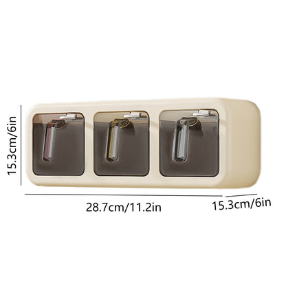 Spice Jars Set, 3 Grids Spice Rack Seasoning Containers Set, Condiment Jars with Spice Drawer Organizer for Kitchen Khaki