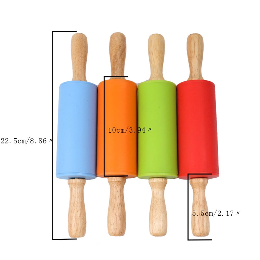 Mini Silicone Rolling Pin, Small Dough Roller with Wood Handle, Non-stick Rolling Pins with Handle, for Craft Kitchen Dough Cookie Pastry Fondant Cake, 1 Pcs, 8.86 Inches 8.86" Green*1