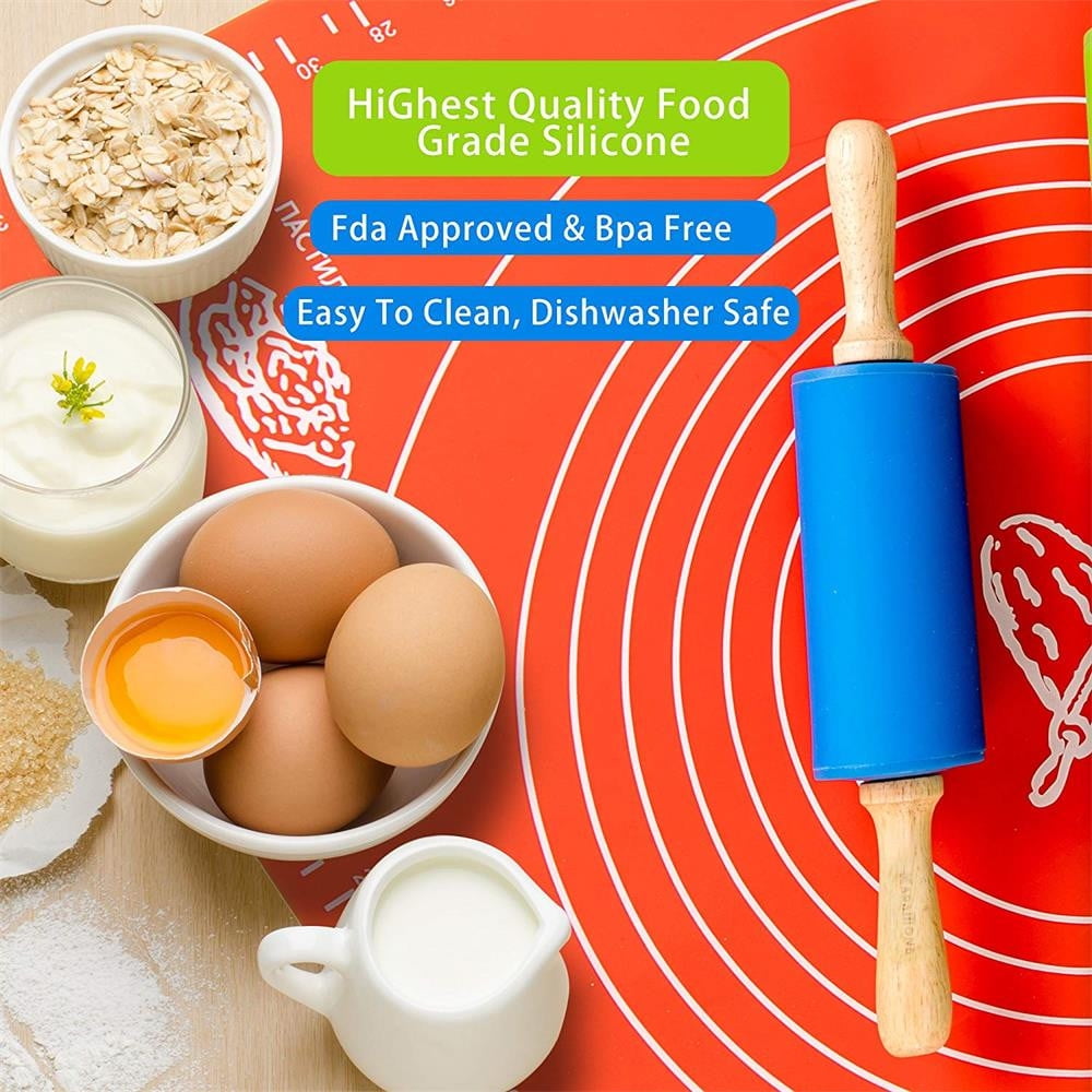 Mini Silicone Rolling Pin, Small Dough Roller with Wood Handle, Non-stick Rolling Pins with Handle, for Craft Kitchen Dough Cookie Pastry Fondant Cake, 1 Pcs, 8.86 Inches 8.86" Green*1