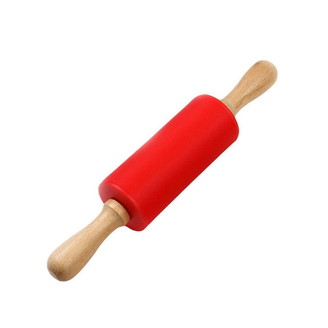 Mini Silicone Rolling Pin, Small Dough Roller with Wood Handle, Non-stick Rolling Pins with Handle, for Craft Kitchen Dough Cookie Pastry Fondant Cake, 1 Pcs, 8.86 Inches 8.86" Red*1