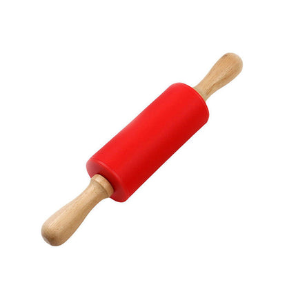 Mini Silicone Rolling Pin, Small Dough Roller with Wood Handle, Non-stick Rolling Pins with Handle, for Craft Kitchen Dough Cookie Pastry Fondant Cake, 1 Pcs, 8.86 Inches 8.86" Red*1