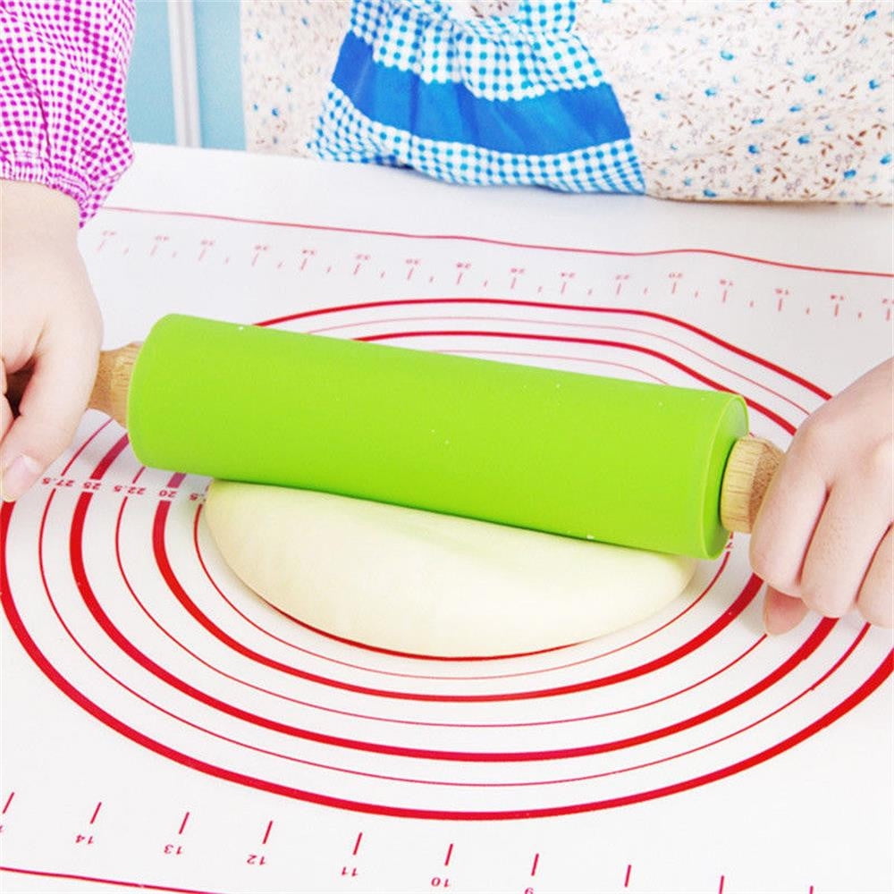Mini Silicone Rolling Pin, Small Dough Roller with Wood Handle, Non-stick Rolling Pins with Handle, for Craft Kitchen Dough Cookie Pastry Fondant Cake, 1 Pcs, 8.86 Inches 8.86" Red*1