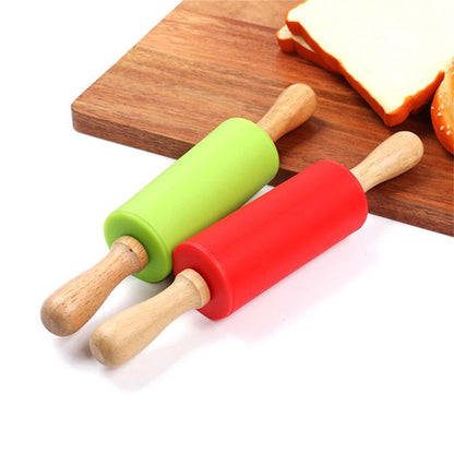 Mini Silicone Rolling Pin, Small Dough Roller with Wood Handle, Non-stick Rolling Pins with Handle, for Craft Kitchen Dough Cookie Pastry Fondant Cake, 1 Pcs, 8.86 Inches 8.86" Red*1