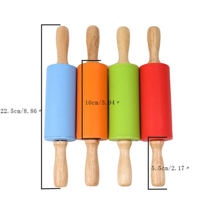 Mini Silicone Rolling Pin, Small Dough Roller with Wood Handle, Non-stick Rolling Pins with Handle, for Craft Kitchen Dough Cookie Pastry Fondant Cake, 1 Pcs, 8.86 Inches 8.86" Sky Blue*1