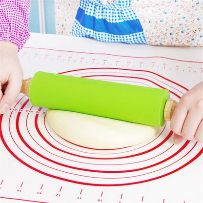 Mini Silicone Rolling Pin, Small Dough Roller with Wood Handle, Non-stick Rolling Pins with Handle, for Craft Kitchen Dough Cookie Pastry Fondant Cake, 1 Pcs, 8.86 Inches 8.86" Sky Blue*1