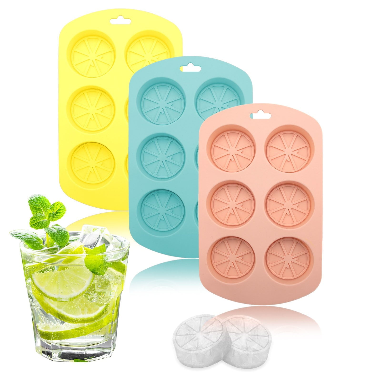 Friut Shaped Silicone Mold, 6 Cavity Lemon 3D Bakeware Mold, Nonstick Food Grade Mold for Soap, Candies, Fondant, Chocolate Yellow