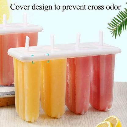 Popsicle Molds 4 Cavities BPA Free Silicone Popsicle Molds, Ice Molds Silicone Popsicle Maker Homemade Ice Cream Mold, Reusable Multicolor