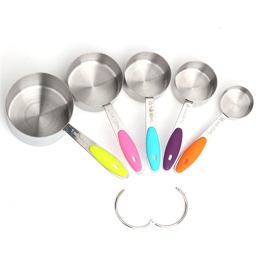 Stainless Steel Measuring Cups Set of 5 – Nesting Measuring Cups for Kitchen – Dry &amp; Liquid Measurements, Dishwasher Safe, Ergonomic Design with Colored Handles