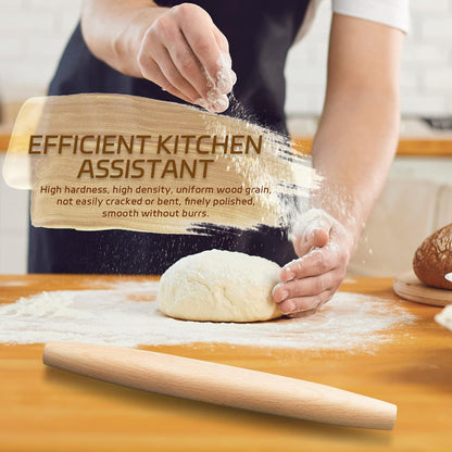 Classic French Rolling Pin for Baking - Beech Wood Tapered Rolling Pin Dough Roller for Pizza Dough, Pie Crust Cookie Fondant Dumpling 11.81-Inch