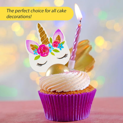 48 Pieces Rainbow Unicorn Cupcake Toppers, Cupcake Picks Cake Decorations, Double Sided Unicorn Cake Topper Set Birthday Baby Shower Party Supplies