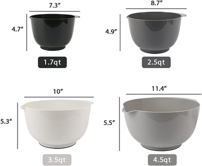 Classic Mixing Bowl Set, BPA Free Plastic, Microwave and Dishwasher Safe (Set of 4, Grey),3.5 quarts