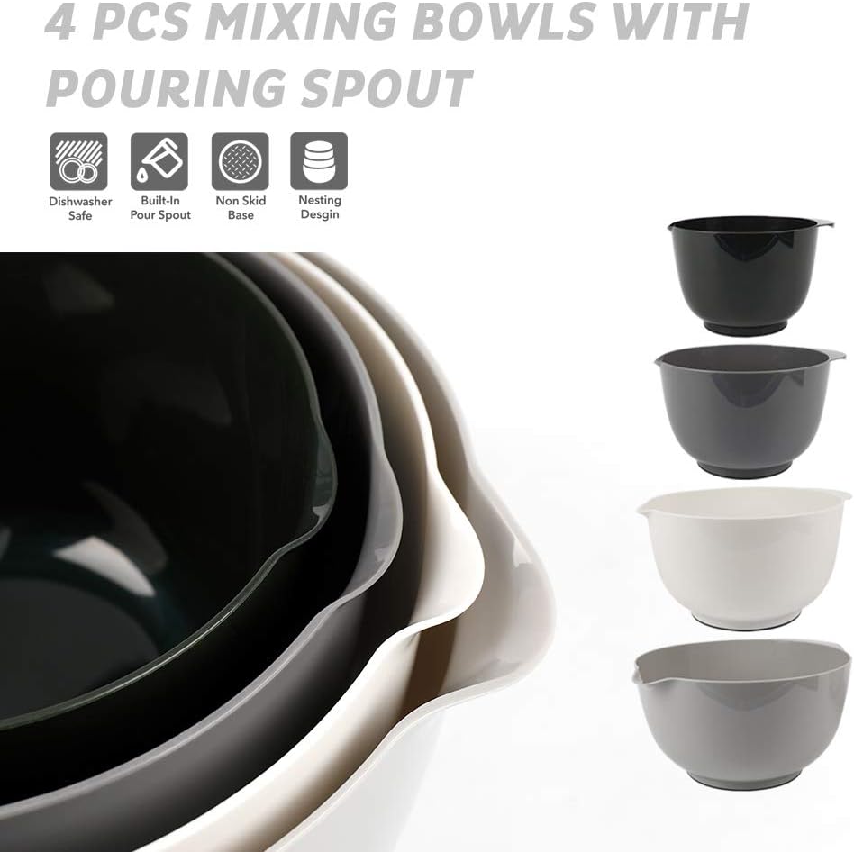 Classic Mixing Bowl Set, BPA Free Plastic, Microwave and Dishwasher Safe (Set of 4, Grey),3.5 quarts