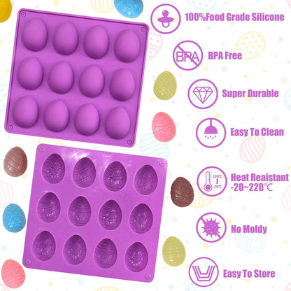 2Pcs Easter Egg Silicone Molds, 8 Cavity Easter Egg Shaped Chocolate Mold, Non-stick Jello Mold Silicone Baking Mold for DIY Cake Decoration,Candy, Pastry, Muffin, Bread, Ice Cube, Soap