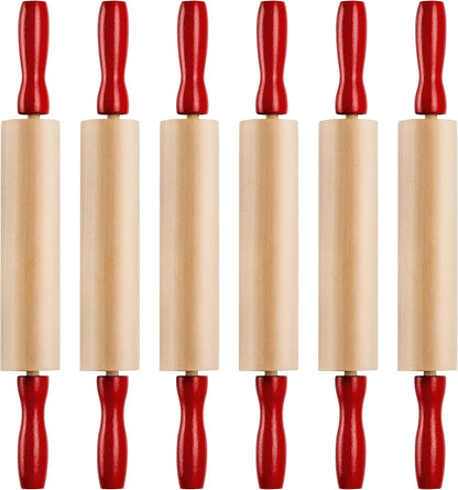 Mini Rolling Pin 7.5 Inch (6 Pack) Kids Rolling Pin Set for Play Dough Accessories Small Pin for Dough - Wooden Rolling Pins For Baking With Handles for Foods, Baking Supplies, And Playtime