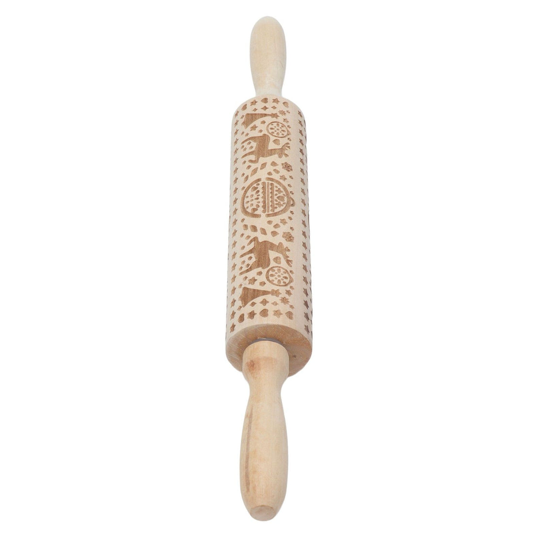 Christmas Rolling Pin Christmas Embrossed Wooden Rolling Pins with Reindeer Pattern for Baking Cookies Kitchen Tool