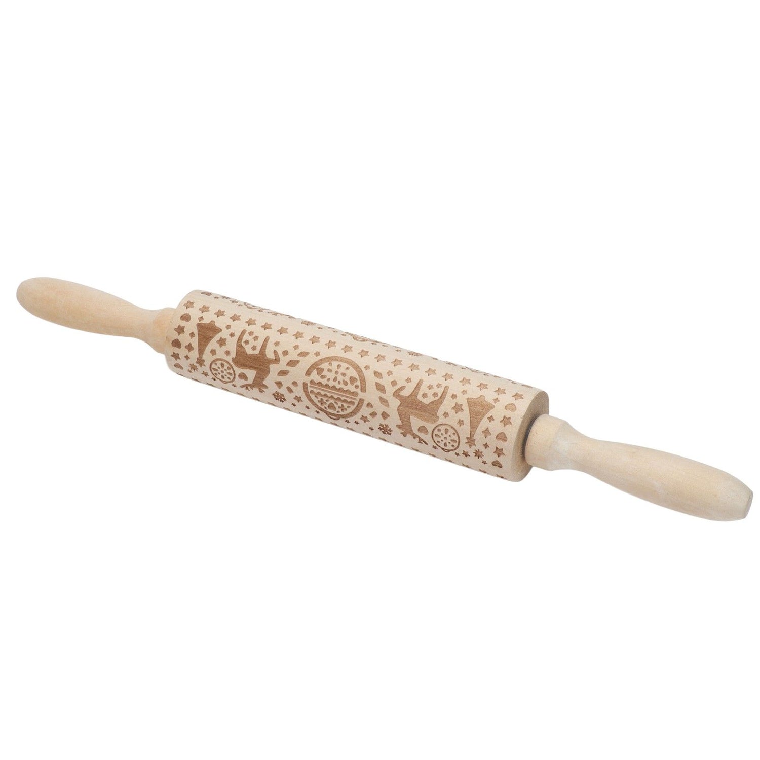 Christmas Rolling Pin Christmas Embrossed Wooden Rolling Pins with Reindeer Pattern for Baking Cookies Kitchen Tool