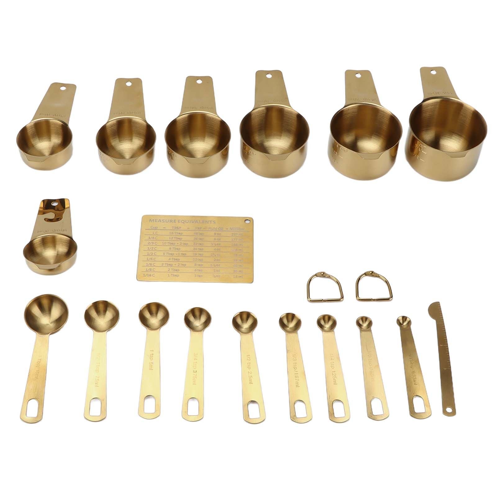 18PCS Measuring Cup Stainless Steel Gold Coffee Spoon Cup Set Baking Scale Measuring Scoop Cup Set