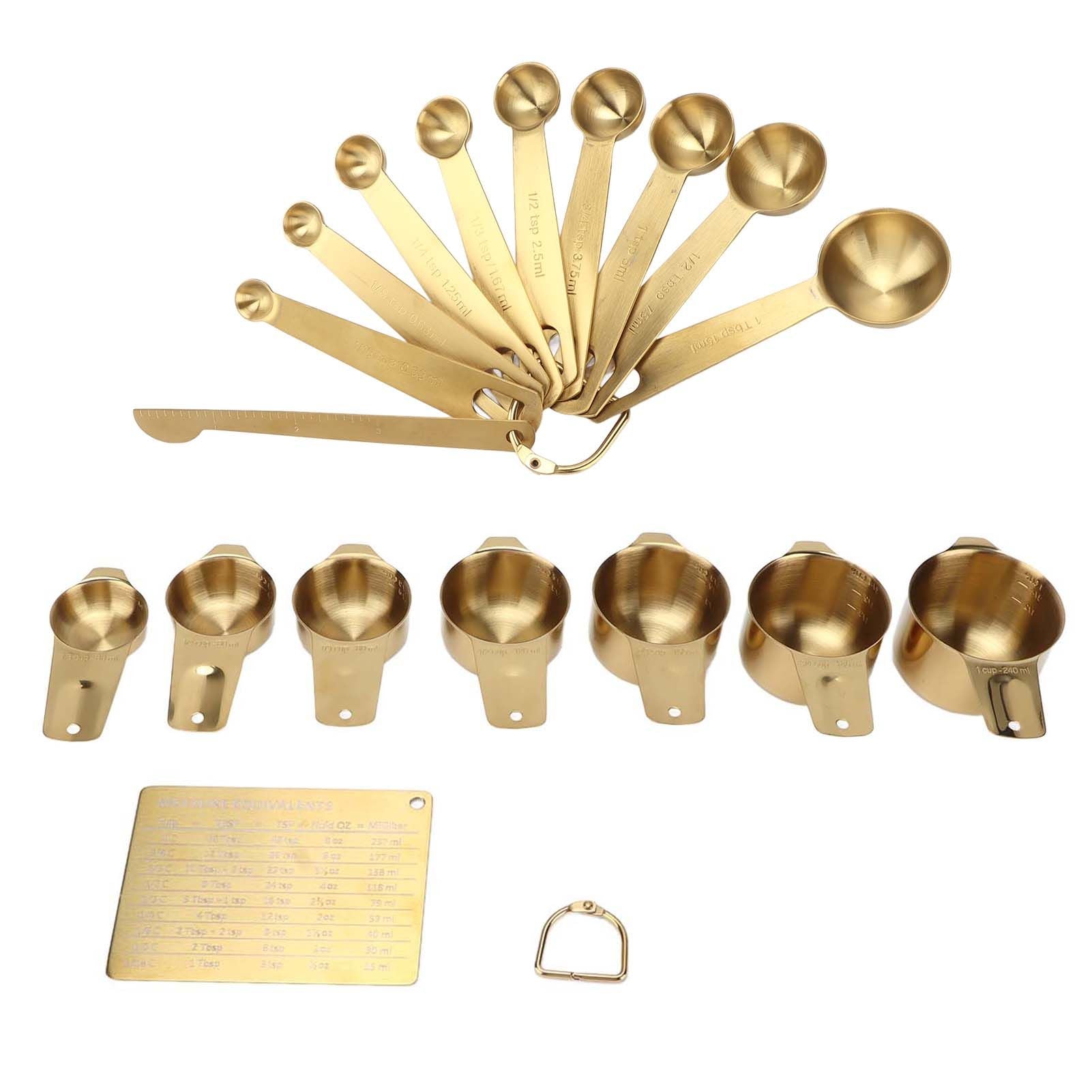 18PCS Measuring Cup Stainless Steel Gold Coffee Spoon Cup Set Baking Scale Measuring Scoop Cup Set