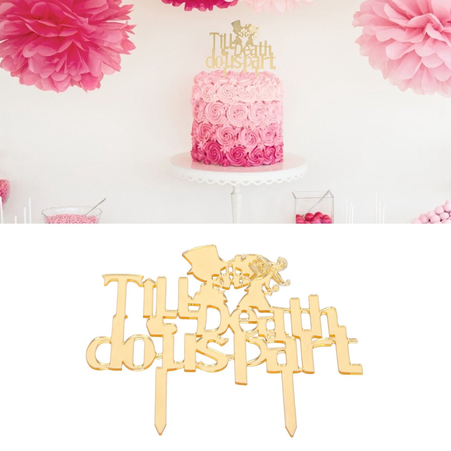 Acrylic Cake Topper Mirror Surface Insert Sticks for Wedding Party Holiday Cake Decoration