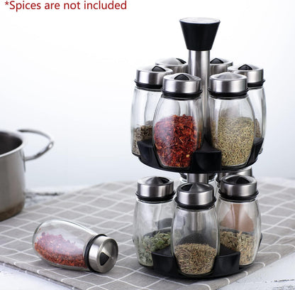 CARLA HOME Rotating Spice Rack Organizer with 12 Glass Jars for Kitchen Seasoning and Herb Storage